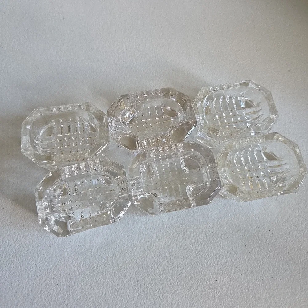 Vintage Rectangular Open Cut Glass Salt Dip Salt Cellars Clear Footed Set of 6